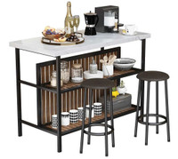 BEST OFFER 47.2" Wide Kitchen Table + 2 Black Leather Stools