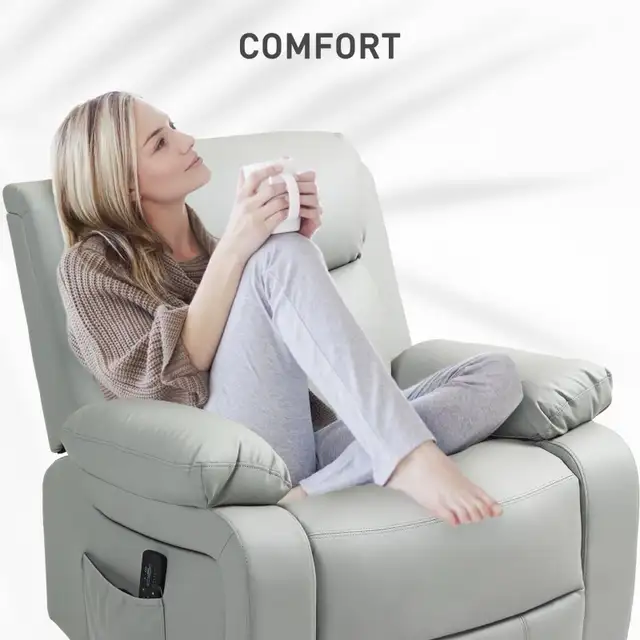  PU Leather Reclining Chair with Vibration Massage Rocker, Swive in Chairs & Recliners in Markham / York Region - Image 7