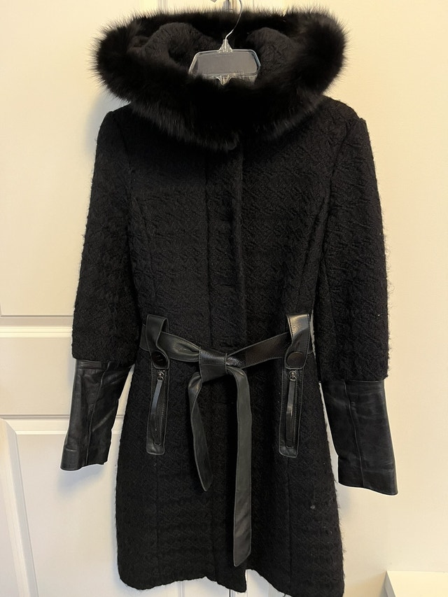 Rudsak kneelength wool jacket with leather trim size small Women's