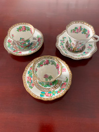 Three COALPORT INDIAN TREE tea cups and saucers