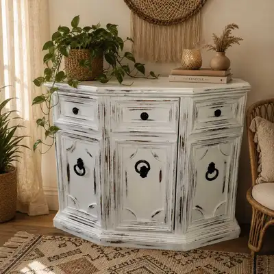 Distressed White Wood Cabinet, View more