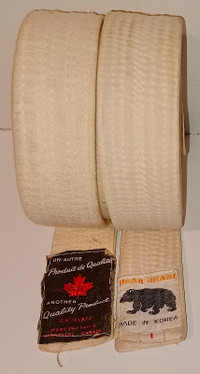 2 Vintage Used White Judo Belts - Bear Brand & GIL Early 1970's