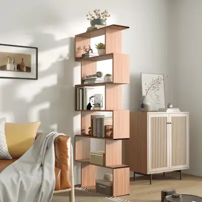 76" 6-Tier Geometric Wooden Bookcase S Shaped Storage Display Bo, View more