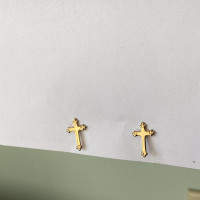 Vintage Gold Toned Metal Cross Post Earrings