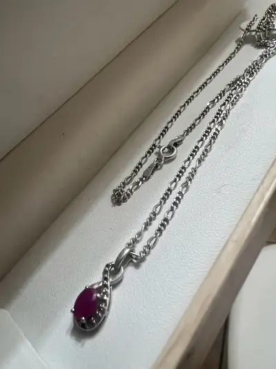 925 silver necklace with ruby and diamonds , View more