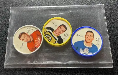 1961-62 Salada Hockey Coins BUCYK BAUN DELVECCHIO, View more