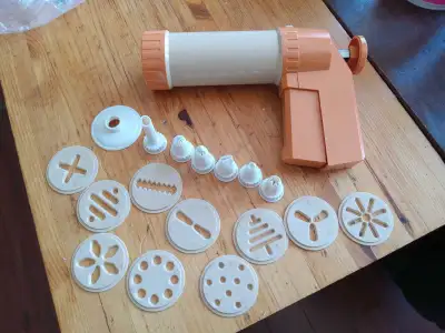 Vintage cookie press with all attachments, View more