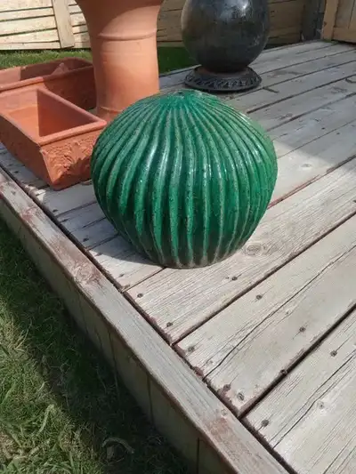 Large Green Ribbed Ceramic Pottery Fountain Orb BaseBASE ONLY, View more