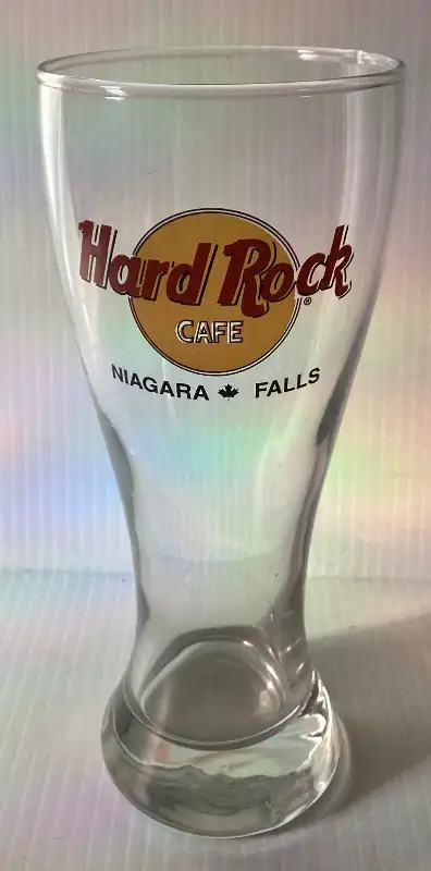 Vintage Hard Rock Cafe Niagara Falls Glass Double Black Circle Logo: This is a tall pilsner glass, a...