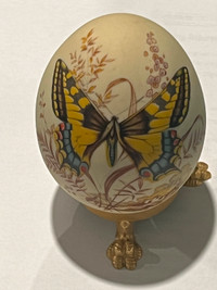 Hand painted Butterfly Ceramic Egg Paperweight 4" TALL Unique