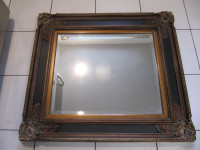 Vintage Solid Wood 30X34" Gold Brown Hand Made Wall Mirror 1980s