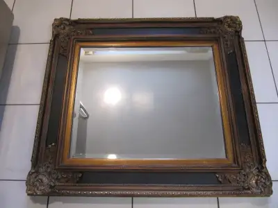 Vintage Solid Wood 30X34" Gold Brown Hand Made Wall Mirror 1980s, View more