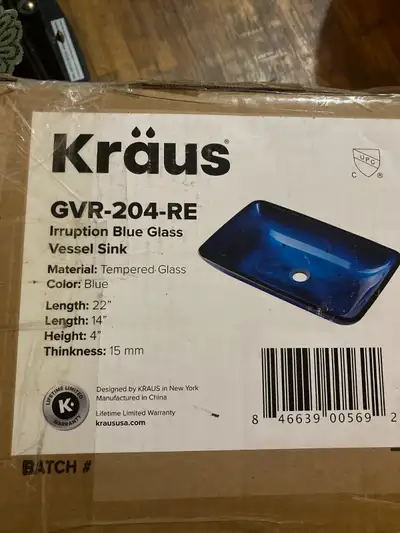 Kraus GVR-204-RE Blue Glass Vessel Sink, View more
