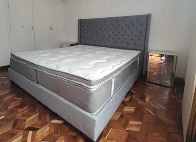 Linen Fabric Bed Frame Queen Size - Brand New, View more