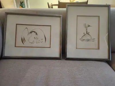 Original silver metal frames. Canadian painter and graphic designer. Both pieces depicting a mother...
