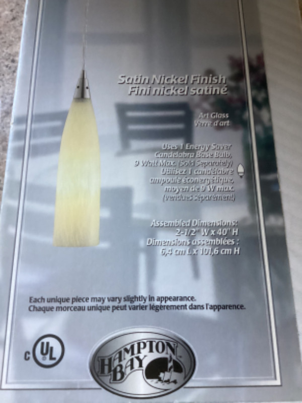 Glass Pendant light - new in box 2.5”x40” satin nickel finish in Indoor Lighting & Fans in Ottawa