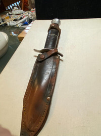 Old  JAPAN Fighting Knife with Leather Scabbard.