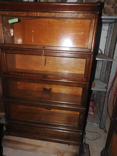 Antique barrister bookcase, 4 glass levels high c/w drawer, View more