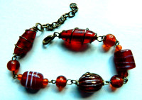 Bracelet chaîne de perles verre brun-rouge