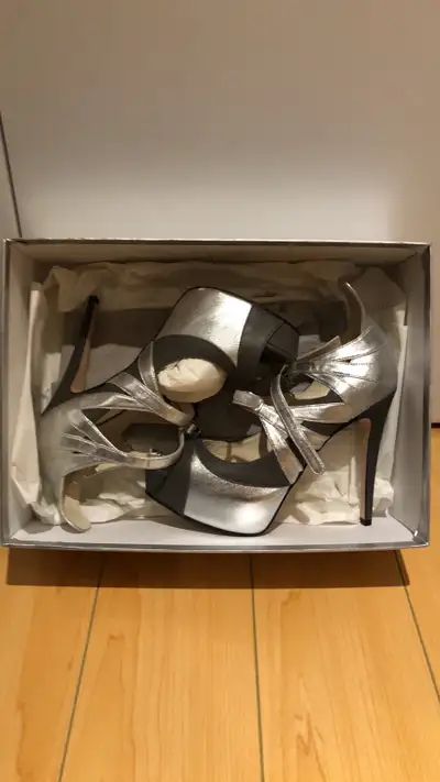 Brian Atwood silver platform heels size 36, View more