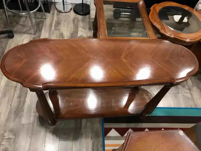 Vintage Solid Wood Table Set - Console +3 Glass Top Tables in Other Tables in Hamilton - Image 3