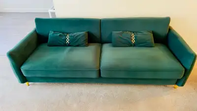 Emerald green velvet sofa 85.43”, View more