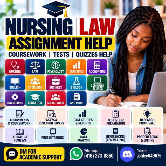 NURSING, LAW ASSIGNMENT HELP, COURSEWORK, TESTS, QUIZZES HELP