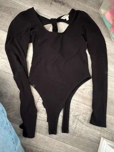 Long sleeve black bodysuit (US 4) with low back, View more