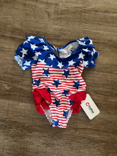 NWT! Baby Girl American Flag Pattern Bathing Suit, View more