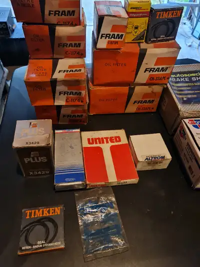 New old stock of oil filters, brakes and other car parts. All the items are described below with the...