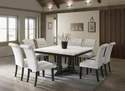 54" Real Marble Dining Table Set- Includes 8 Chairs, View more