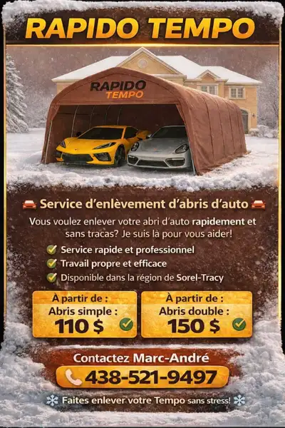 Désinstallation d'abris auto ! Nous offrons un service pour tout les gens qui ont besoin de bras et...
