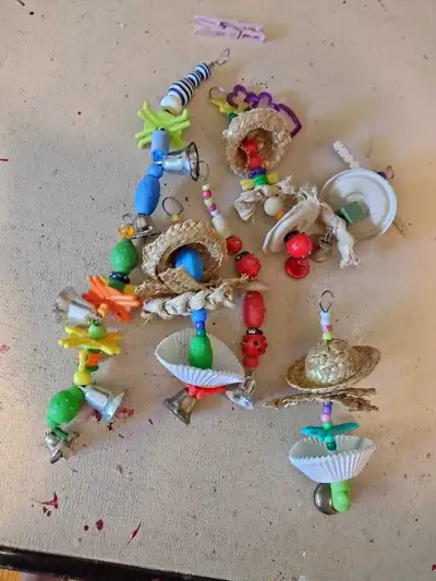 BRAND NEW HANDMADE BIRD TOYS & BOX OF TOY PARTS , View more