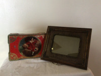 Red Boy Tin Box,  detailed Ornate wood Antique Picture Frame