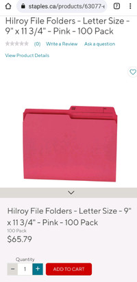 Hilroy File Folders, Pink, Letter Size, Reversible, 100/Box.