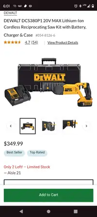 DeWalt Reciprocating saw kit with charger and 2 batteries
