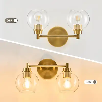 Vonluse 2-Light Bathroom Vanity Light with Globe Shades, Gold Fi, View more