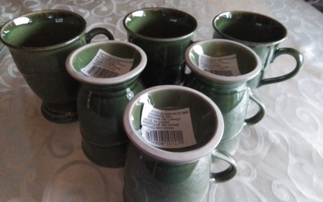 STONEWARE FOOTED MUGS - GLOSSY GREEN - SET 6 - NEW in Kitchen & Dining Wares in City of Toronto - Image 4