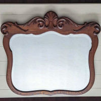 Antique Large  Solid Oak Beveled Glass Mirror.Mirrors 