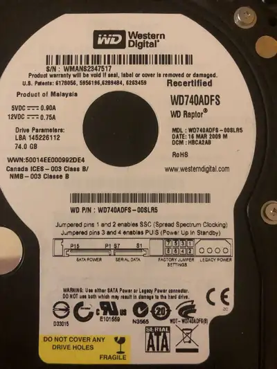 Disque dur Wd Raptor 74 Go 10000 rpm, View more