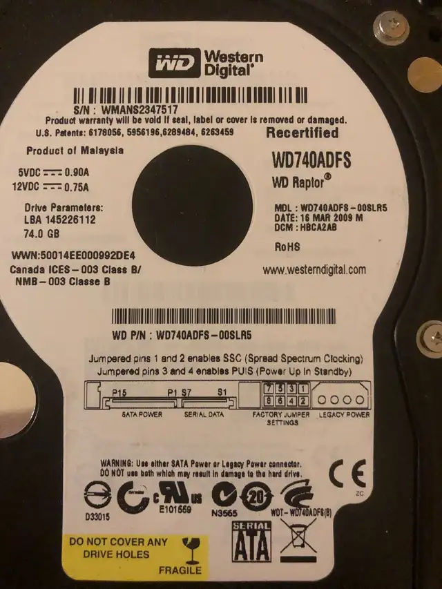 Disque dur Wd Raptor 74 Go 10000 rpm in System Components in Québec City - Image 2