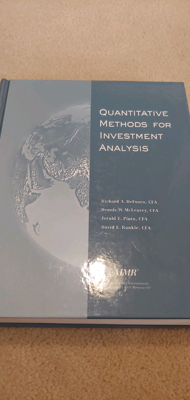 Quantitative methods for Investment Analysis by Defusco et. al. ISBN 0935015698. Excellent condition...