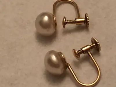 Yellow gold real pearls earrings 10K ..Used ,, View more