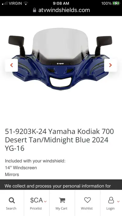 Brand new Vipair fairing with windshield, and mirrors , fits 2024 Yamaha Kodiac 700 SE, colour match...