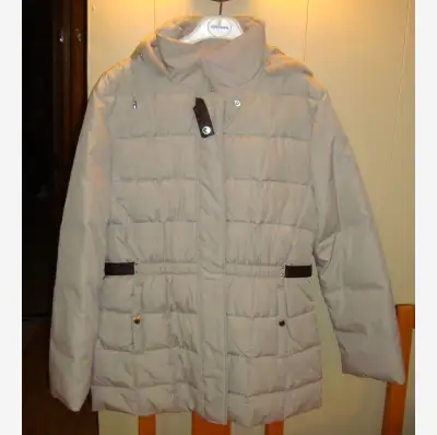 New London Fog Beige Down Coat with Leather Trim Size Med $150, View more