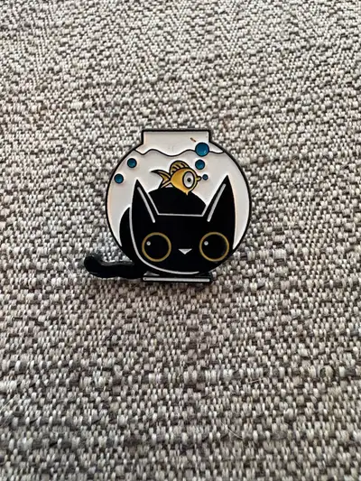 Black Cat with Fish Bowl Pin , View more