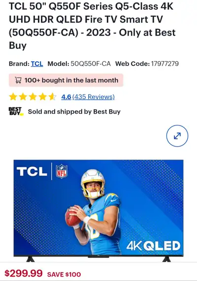 TCL 50" Q550F Series Q5-Class 4K UHD HDR QLED Fire tv Smart tv, View more