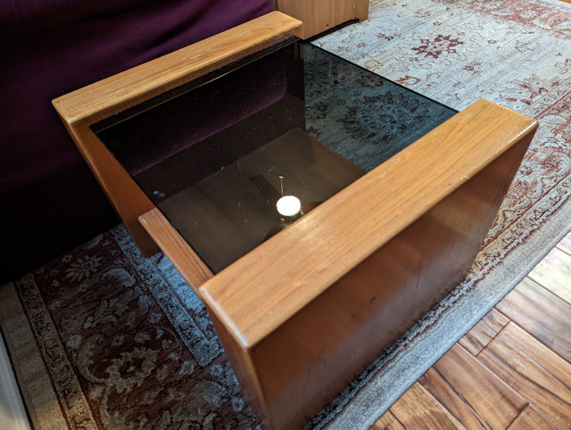 Teak Mid Century Modern Side Table with Smoked Glass Top in Coffee Tables in Hamilton - Image 2