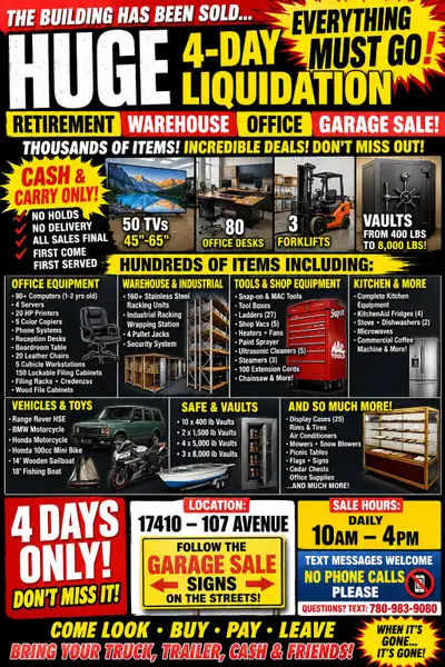 Giant warehouse / shop  sale lots of free stuff 17410-107, View more