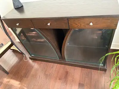 Dark Wood Buffet Cabinet with Glass Doors, View more